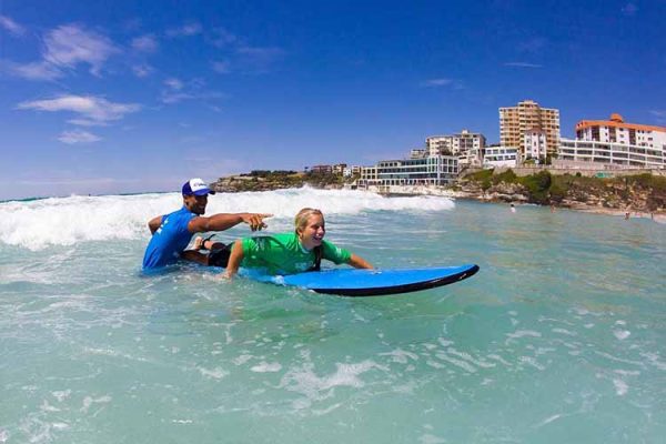 A surf lesson at Bondi Beach