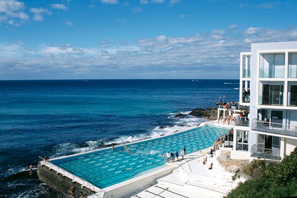 Iconic view of Icebergs Swimming Baths at Bondi Beach