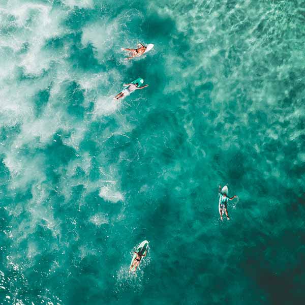 Aerial of surfers